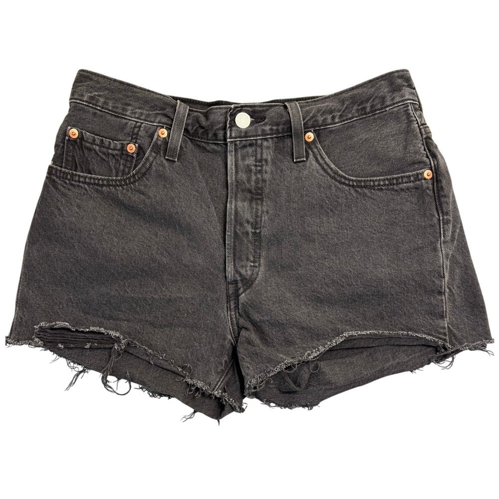 Levis 501 Original Shorts Womens 29 Black High Waisted Raw Hem Button Fly